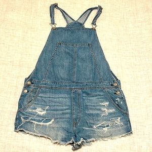 American Eagle denim shirt overalls distressed